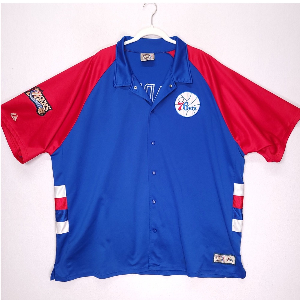 Majestic Hardwood Classics Philadelphia 76ers Warm Up Shirt Mens 4XL Blue Red